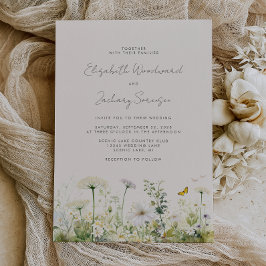 Convites Casamento Floral em Aquarela Boho Branco com Flore