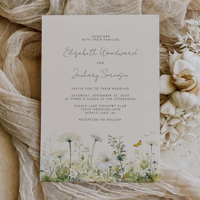 Convites Casamento Floral em Aquarela Boho Branco com Flore (Criador carregado)