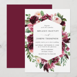 Convites Casamento Floral em Aquarela Boho Burgundy & Blush