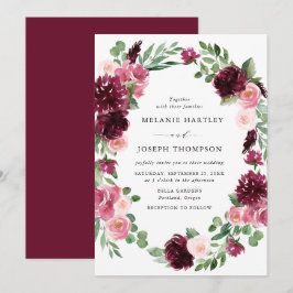 Convites Casamento Floral em Aquarela Boho Burgundy & Blush