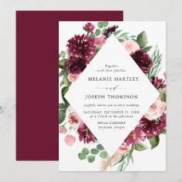 Convites Casamento Floral em Aquarela Boho Burgundy & Blush