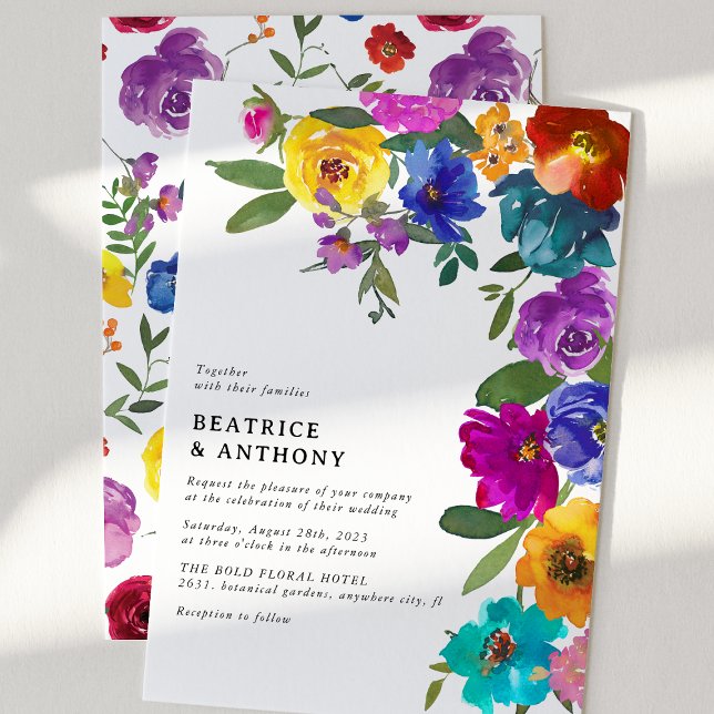 Convites Casamento Floral em Aquarela Brilhante e Ousada (Criador carregado)