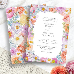 Convites Casamento Floral em Aquarela Brilhante e Ousada