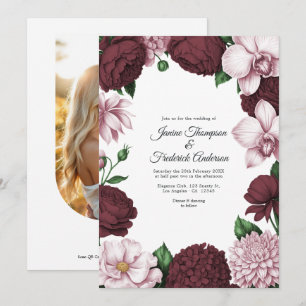 Convites Casamento Floral em Aquarela Burgundy & Blush