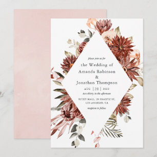Convites Casamento Floral em Aquarela Burgundy e Blush