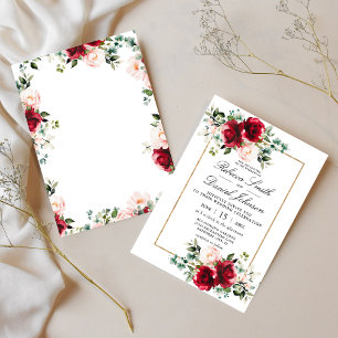 Convites Casamento Floral em Aquarela Burgundy e Rosa Blush