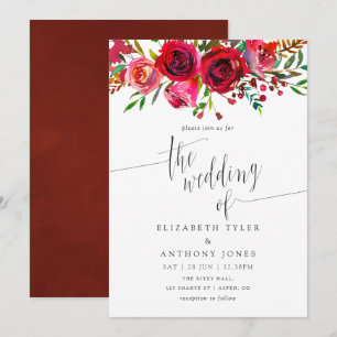 Convites Casamento Floral em Aquarela Burgundy - Marsala