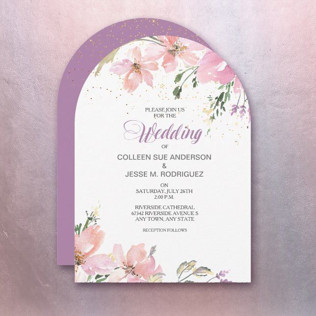 Convites Casamento Floral em Aquarela com Lavanda Rosa (Criador carregado)