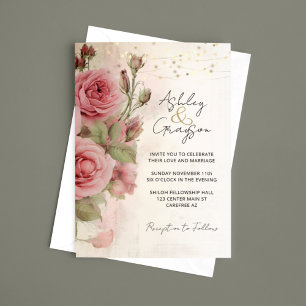 Convites Casamento Floral em Aquarela com Rosa Elegante