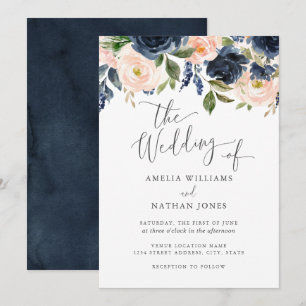 Convites Casamento Floral em Aquarela com Rosa Moderno da M
