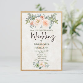 Convites Casamento floral em aquarela com tons de rosa rúst