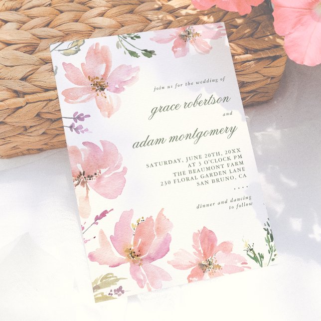 Convites Casamento Floral em Aquarela de Água de Primavera  (Criador carregado)