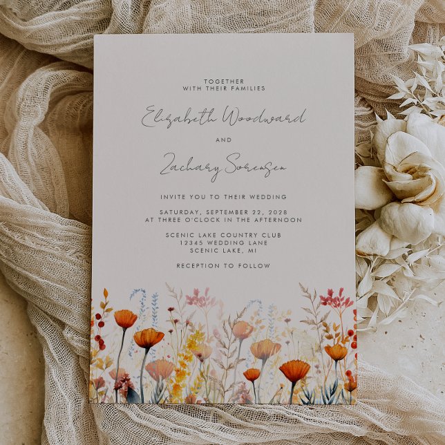 Convites Casamento Floral em Aquarela de Flores Silvestres  (Criador carregado)