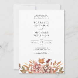 Convites Casamento Floral em Aquarela de Outono