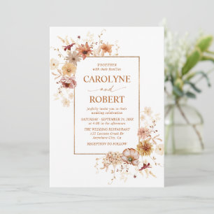 Convites Casamento Floral em Aquarela de Outono Elegante