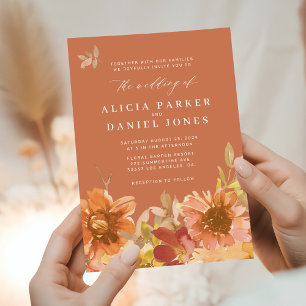 Convites Casamento floral em aquarela de outono elegante te