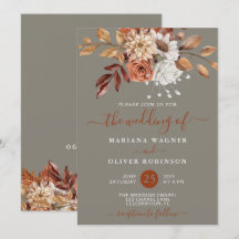 Casamento Floral em Aquarela de Outono em Cinza
