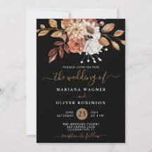 Casamento Floral em Aquarela de Outono em Preto