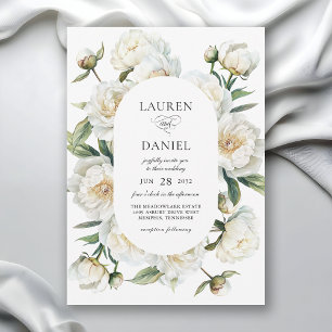 Convites Casamento Floral em Aquarela de Peônias Brancas El