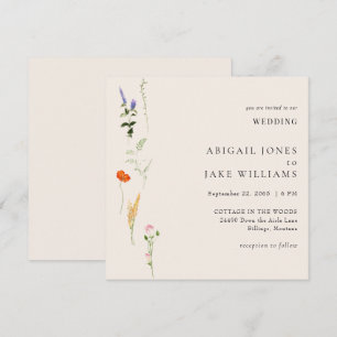 Convites Casamento Floral em Aquarela de Verão Quadrado