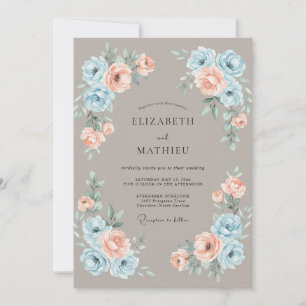 Convites Casamento Floral em Aquarela Delicada Bege