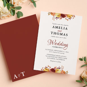 Convites Casamento Floral em Aquarela Elegante e Quente de
