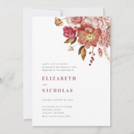 Convites Casamento Floral em Aquarela Elegante Marsala