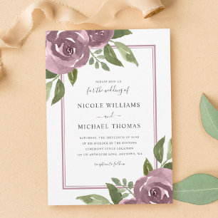 Convites Casamento Floral em Aquarela Elegante Poeira Mauve