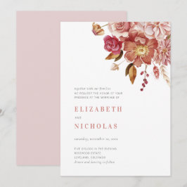 Convites Casamento Floral em Aquarela Elegante Rosa