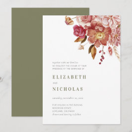 Convites Casamento Floral em Aquarela Elegante Verde Salvia