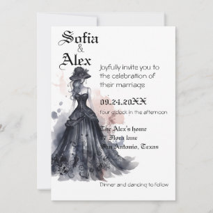 Convites Casamento floral em aquarela gótica preta