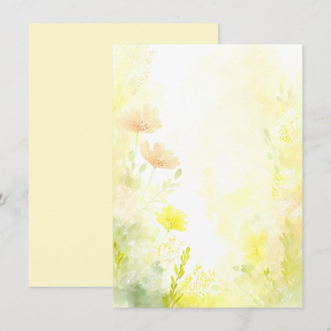 Convites Casamento floral em aquarela laranja e amarelo em  (Frente/Verso)