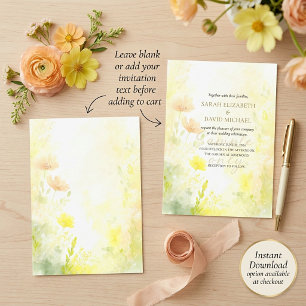 Convites Casamento floral em aquarela laranja e amarelo em