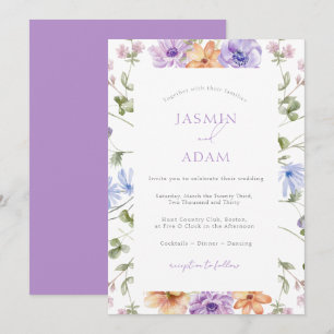 Convites Casamento Floral em Aquarela Lilás Moderno