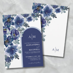 Convites Casamento Floral em Aquarela Moderna e Elegante Az