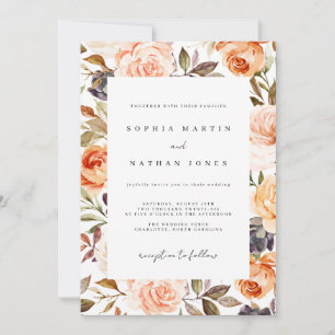 Convites Casamento Floral em Aquarela Outono Laranja Queima