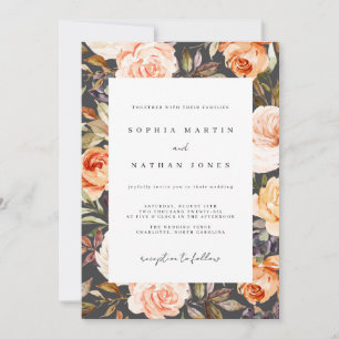 Convites Casamento Floral em Aquarela Outono Laranja Queima