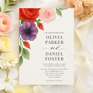 Convites Casamento Floral em Aquarela Romântica