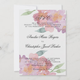 Convites Casamento Floral em Aquarela Romântica