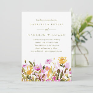 Convites Casamento Floral em Aquarela Rosa Amarelo Capricho
