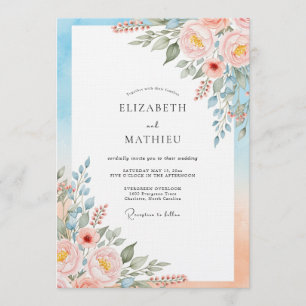 Convites Casamento Floral em Aquarela Rosa Bege