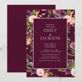 Convites Casamento Floral em Aquarela Rosa Bege Borgonha