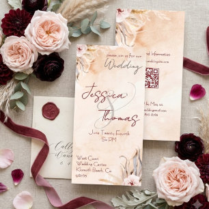 Convites Casamento Floral em Aquarela Rosa e Cinza Romântic