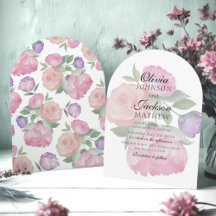 Casamento Floral em Aquarela Rosa e Roxo Boho 