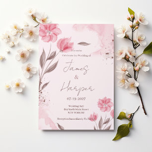 Convites Casamento floral em aquarela rosa marrom botânica