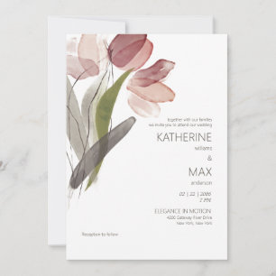 Convites Casamento Floral em Aquarela Rosa Moderno
