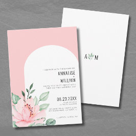 Convites Casamento Floral em Aquarela Rosa Moderno