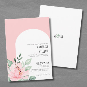 Convites Casamento Floral em Aquarela Rosa Moderno
