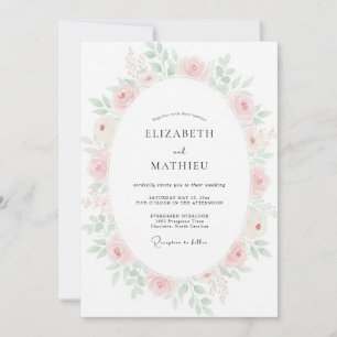 Convites Casamento Floral em Aquarela Rosa Pálido