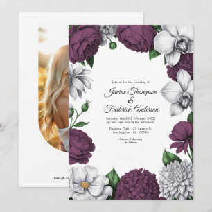 Convites Casamento Floral em Aquarela Roxa e Prata